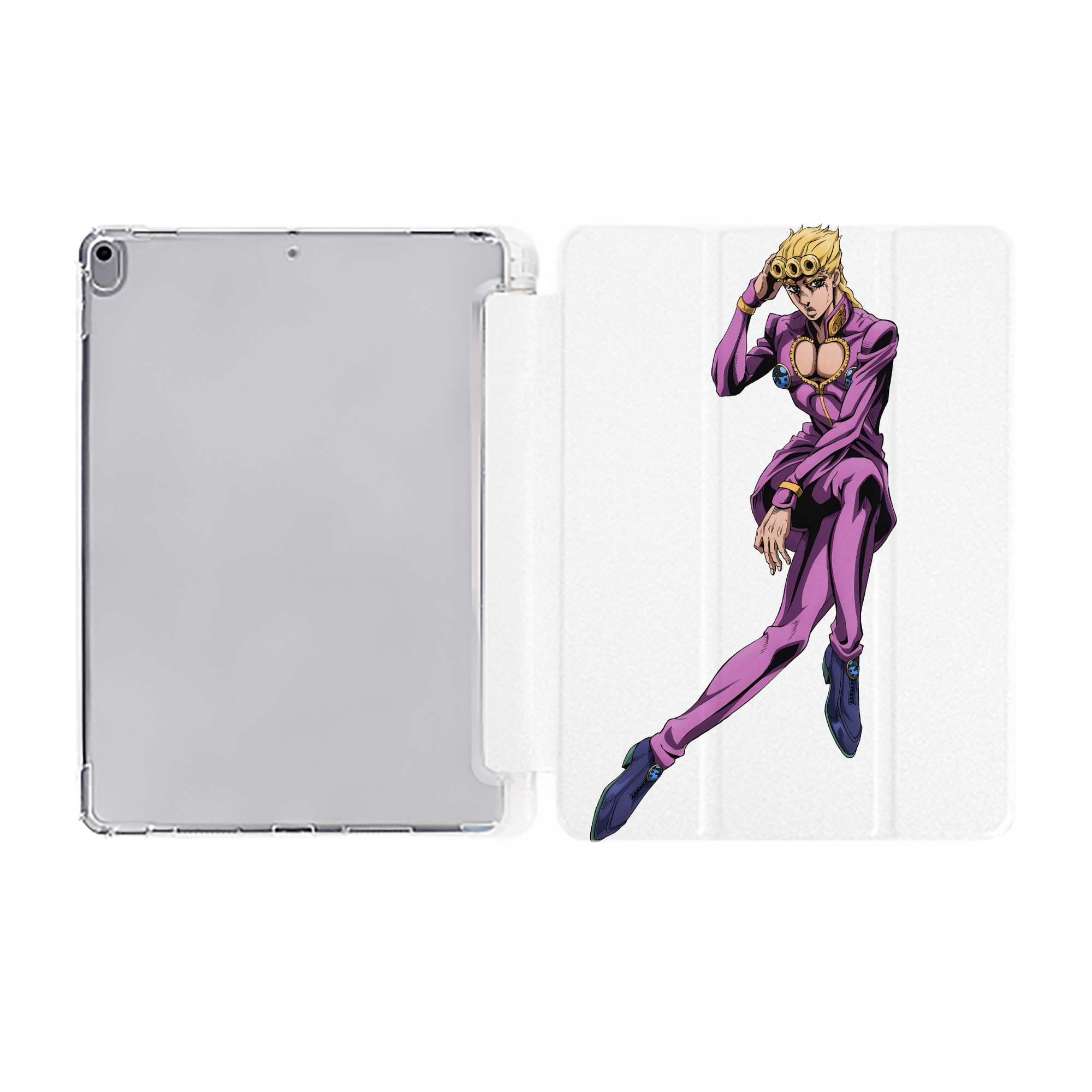 （画像用） ジョジョの奇妙な冒険 ジョルノ?ジョバァーナ JoJo's Bizarre Adventure Giorno Giovanna IPad ケース ペン収納付き 三つ折りスタンド PUレザー×シリコン 対応機種9.5/10.5/10.9インチ